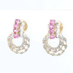 Load image into Gallery viewer, Pink Sapphire Diamond Studs Earrings, 14k Solid Gold, Natural Diamonds, Gemstone Statement Studs, Semi Circle Hoops, Certified Jewelry
