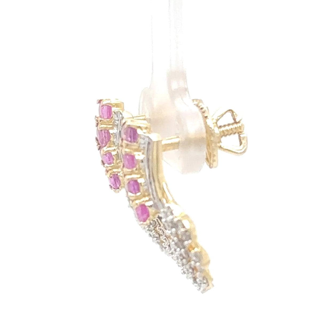 Pink Sapphire Diamond Studs Earrings, 14k Solid Gold, Natural Diamonds, Gemstone Statement Studs, Semi Circle Hoops, Certified Jewelry