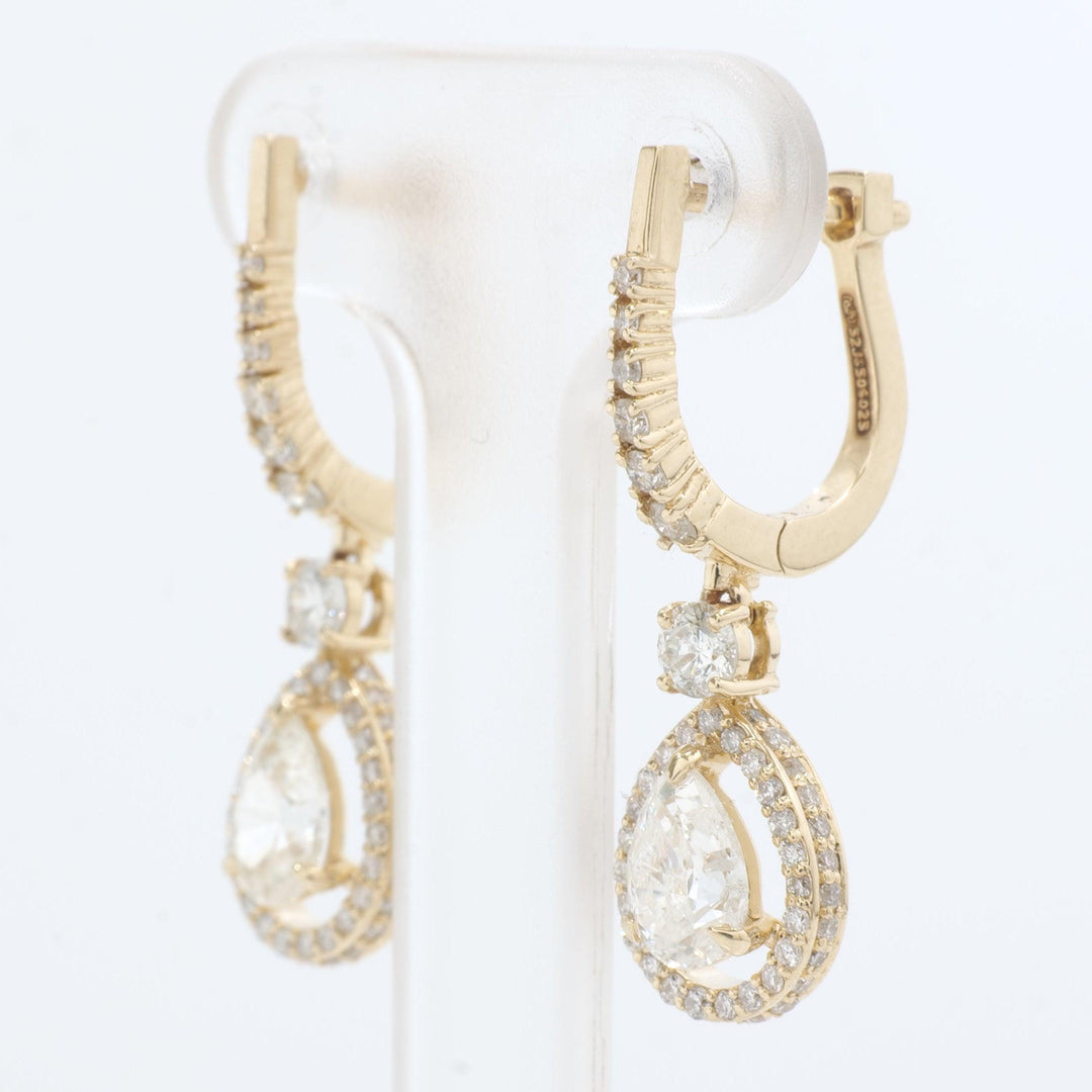 Pear Drop Diamond Earrings, 14k Solid Gold, Natural Diamonds, Teardrop Halo Huggie Dangle, Bridal Statement Jewelry, Certified Jewelry