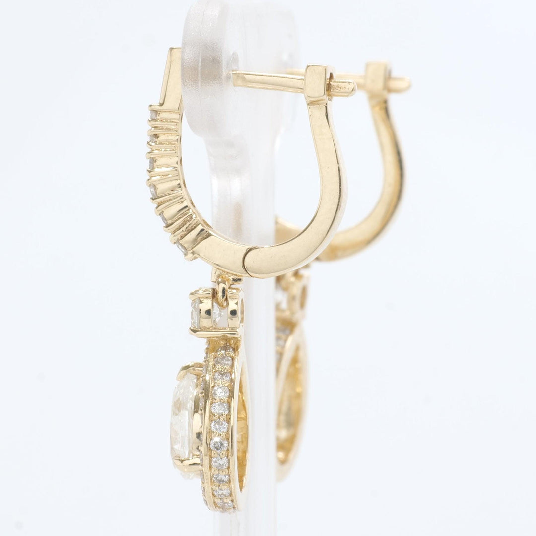 Pear Drop Diamond Earrings, 14k Solid Gold, Natural Diamonds, Teardrop Halo Huggie Dangle, Bridal Statement Jewelry, Certified Jewelry