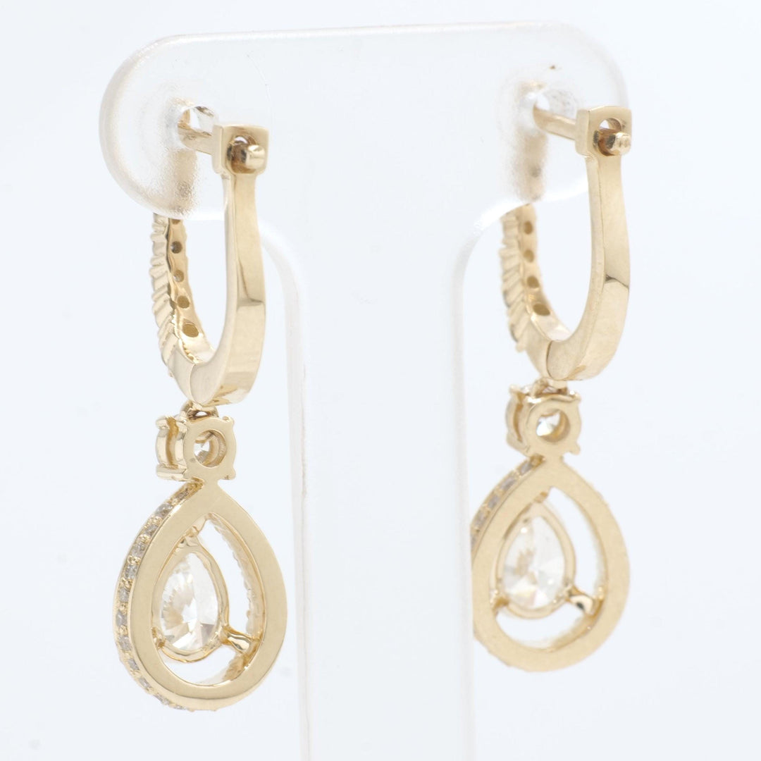 Pear Drop Diamond Earrings, 14k Solid Gold, Natural Diamonds, Teardrop Halo Huggie Dangle, Bridal Statement Jewelry, Certified Jewelry