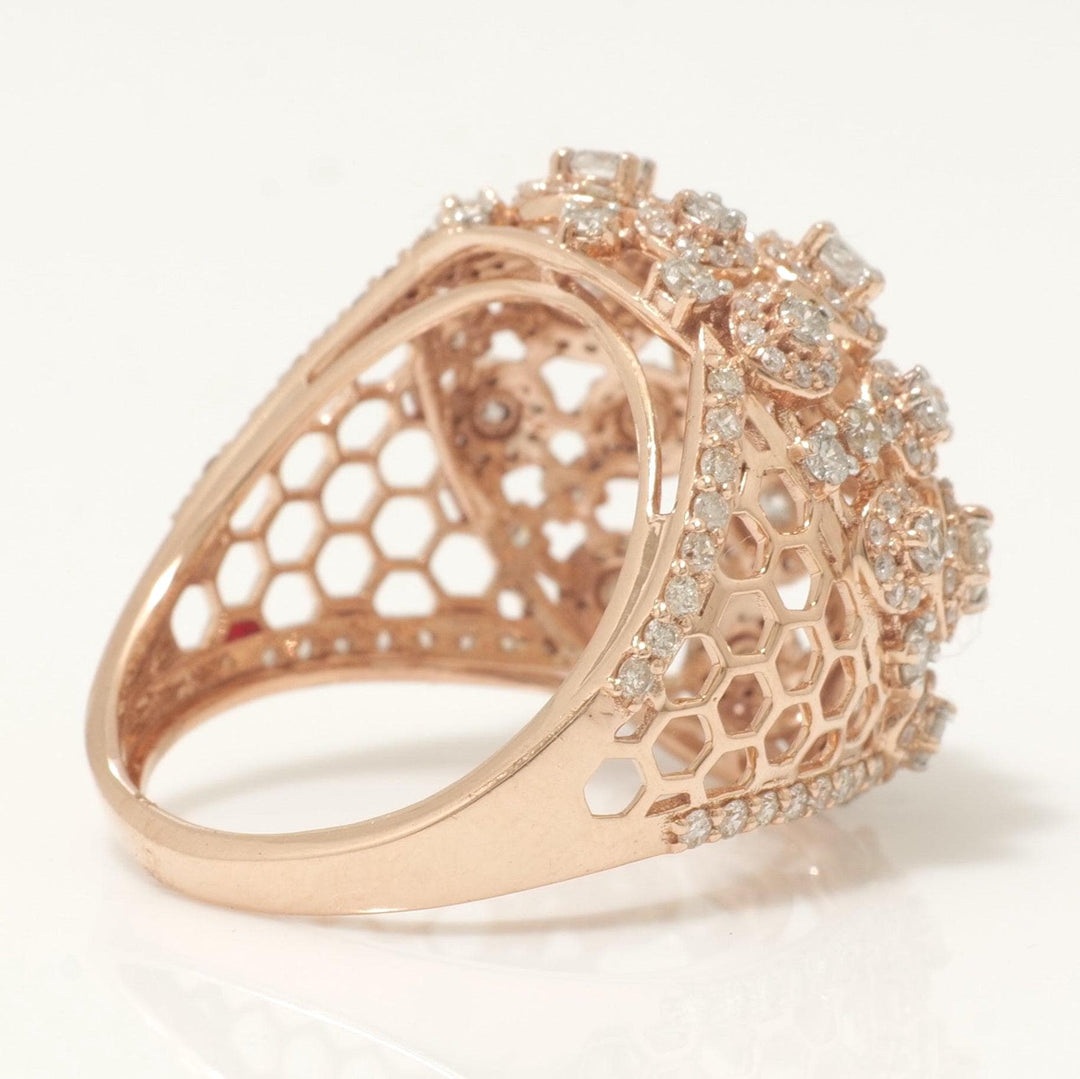 Floral Dome Diamond Ring, 14k Solid Gold, Natural Diamonds, Cocktail Cluster Ring, Honeycomb Statement Ring, Certified Jewelry