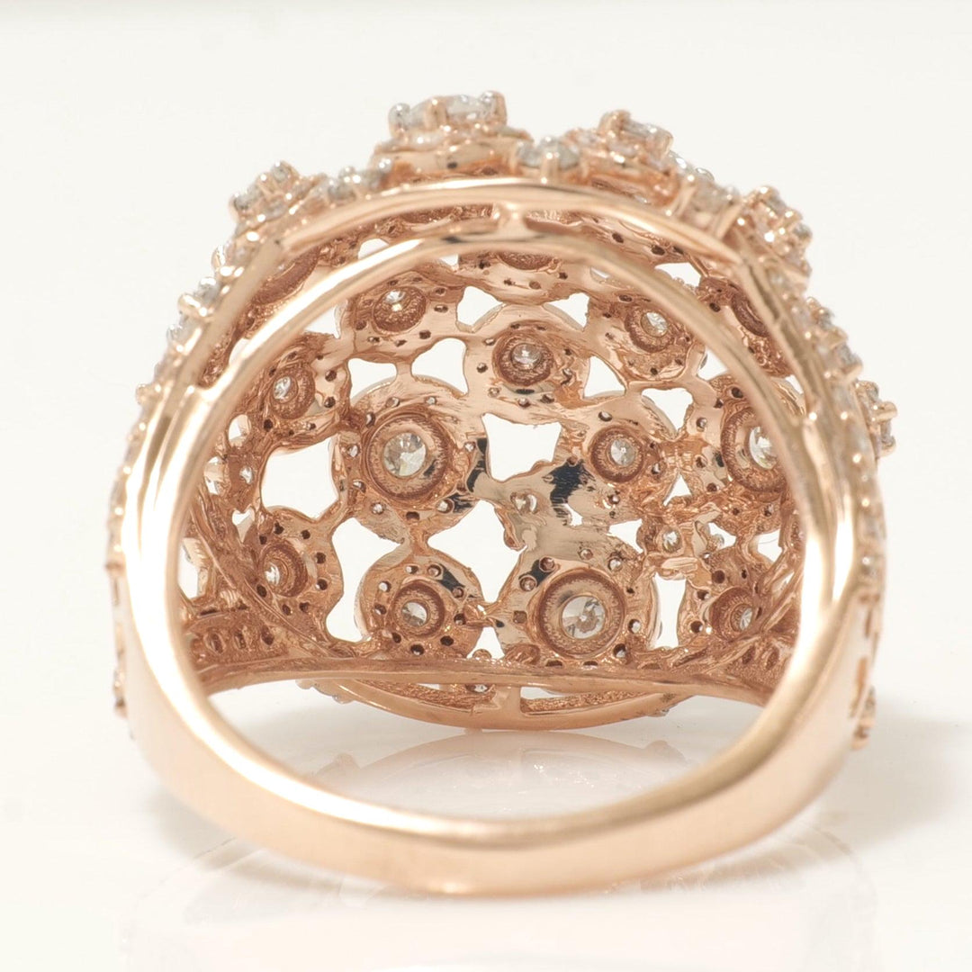 Floral Dome Diamond Ring, 14k Solid Gold, Natural Diamonds, Cocktail Cluster Ring, Honeycomb Statement Ring, Certified Jewelry
