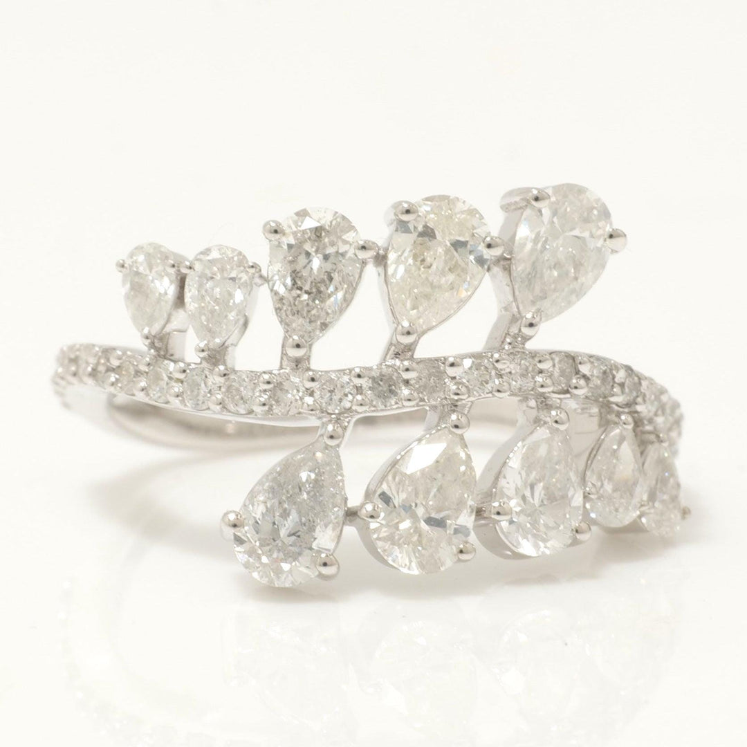 Leaf Cluster Pear Natural Diamond Ring: 14k Solid Gold Dual Row Evening Jewellery, Certified Jewelry