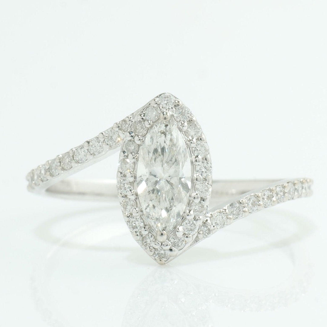 Marquise Halo Natural Diamond Bypass Ring: 14k Solid Gold Engagement Statement Band Jewellery,  Certified Jewelry