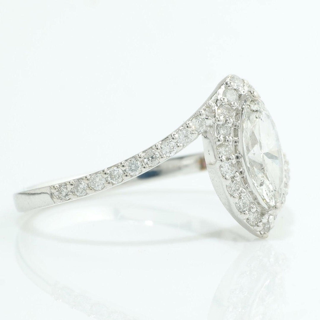 Marquise Halo Natural Diamond Bypass Ring: 14k Solid Gold Engagement Statement Band Jewellery,  Certified Jewelry