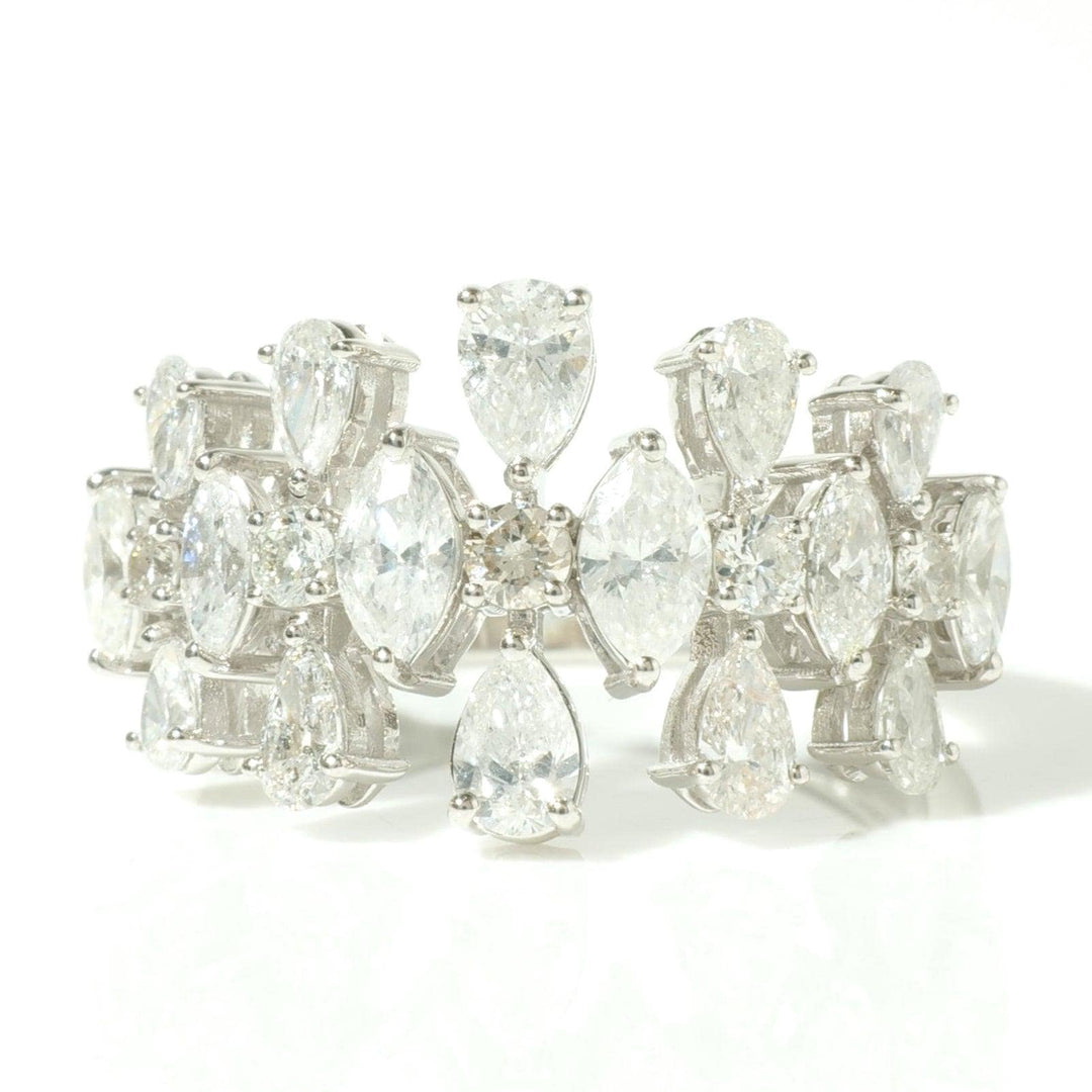 Cluster Floral Fancy Diamond Ring, 14k Solid Gold, Natural Diamonds, Marquise Pear Cut Design, Cocktail Statement Ring, Certified Jewelry