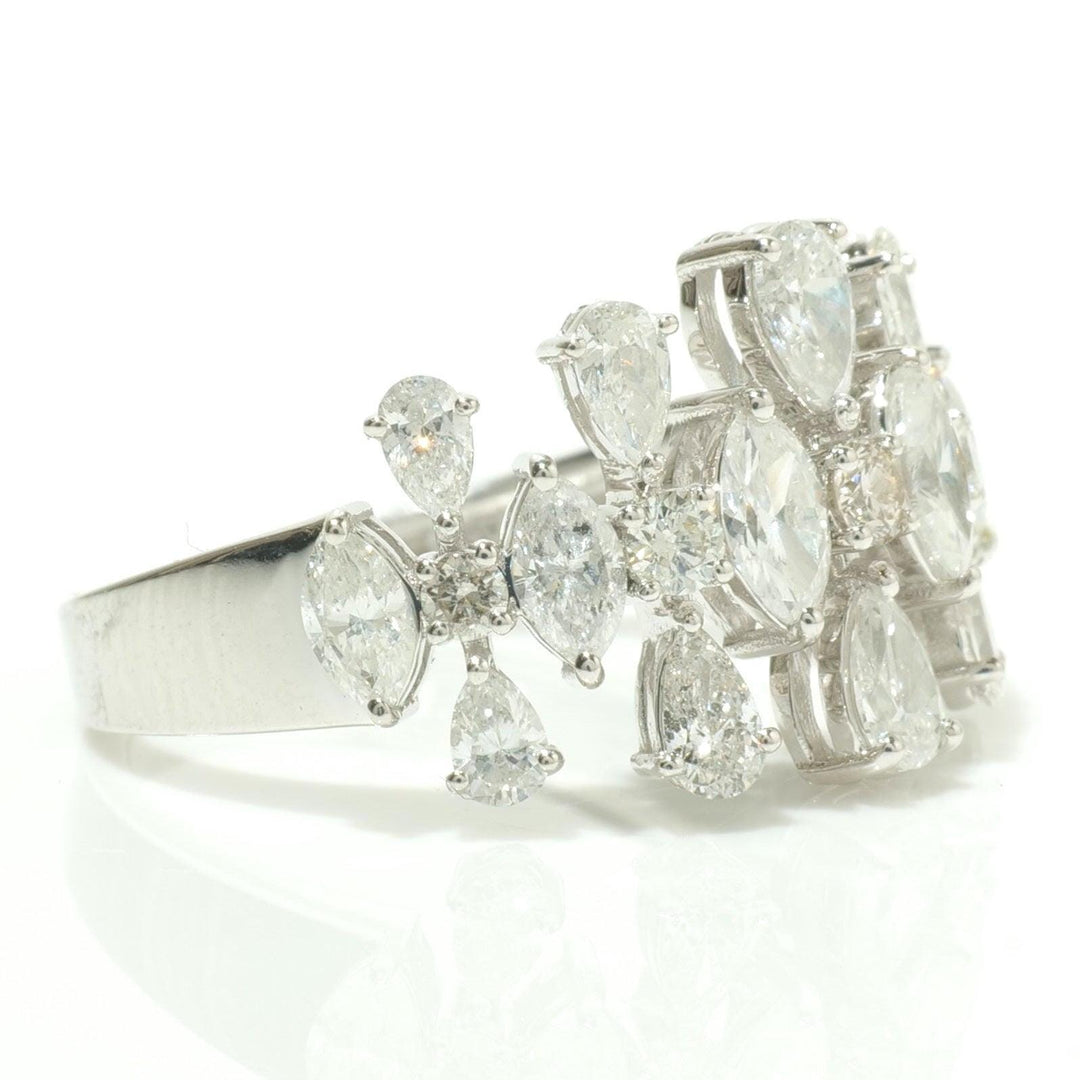 Cluster Floral Fancy Natural Diamond Ring: 14k Solid Gold Marquise Pear Cocktail Jewellery, Certified Jewelry