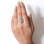 Load image into Gallery viewer, Marquise Cluster Diamond Band Ring, 14k Solid Gold, Natural Diamonds, Wide Cocktail Jewelry, Pave Statement Ring, Certifeid Jewelry
