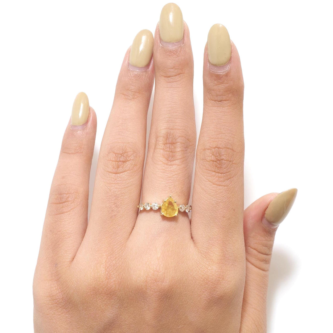 Pear Yellow Sapphire Natural Diamond Ring: 14k Solid Gold Gemstone Everyday Band Jewellery, Certified Jewelry