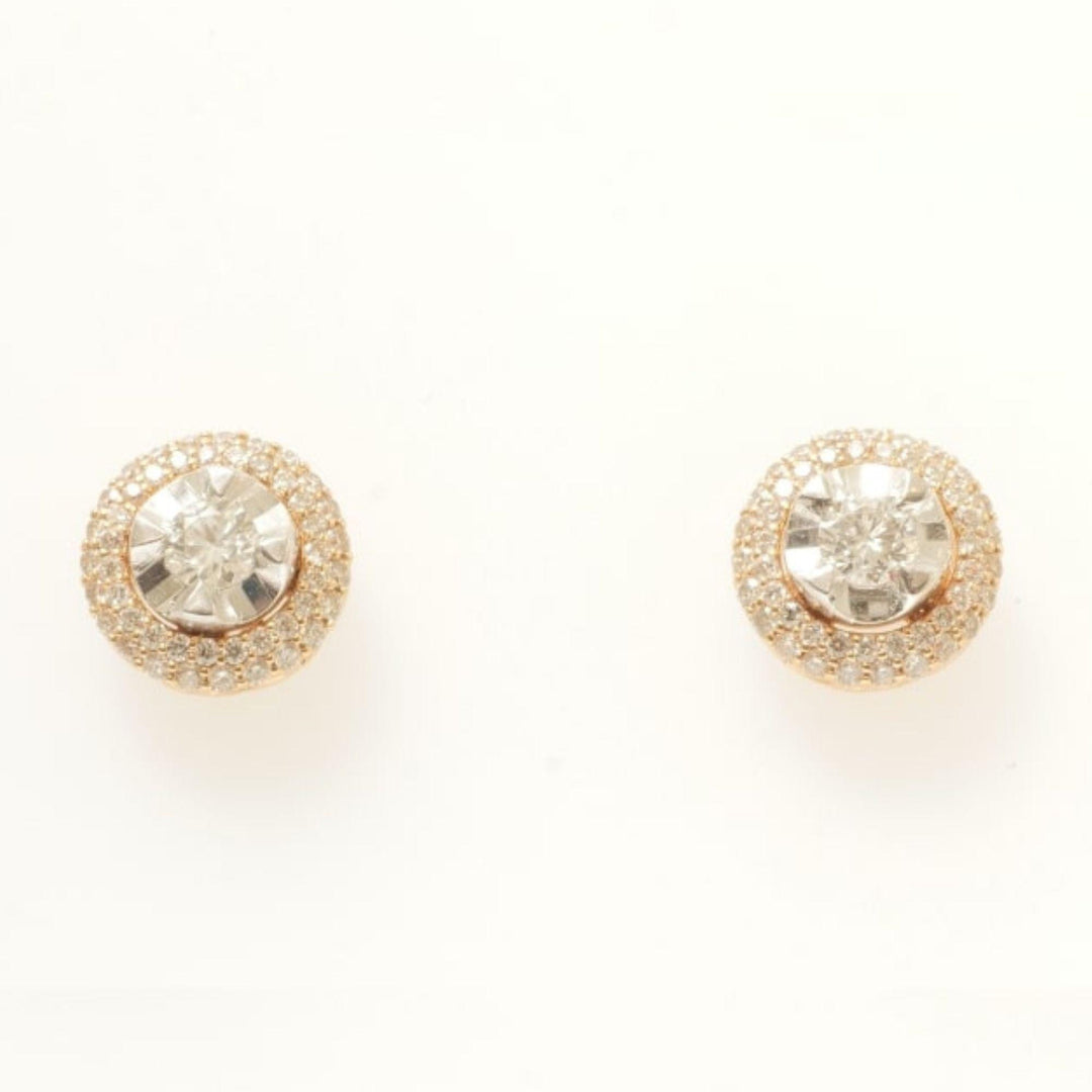 Solitaire Halo Natural Diamond Stud Earring: 18k Solid Gold Statement Studs, IGI Certified, Ready To Ship