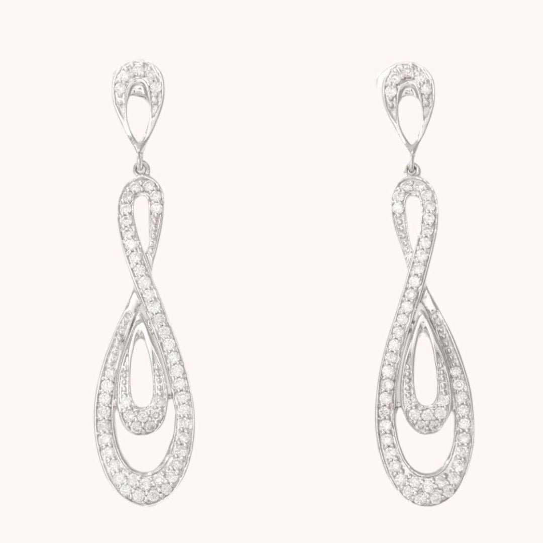 Diamond Infinity Dangle Earrings, 14k Solid Gold, Natural Diamonds, Party Drop Earrings, Bridal Wedding Jewelry, Gift for Her