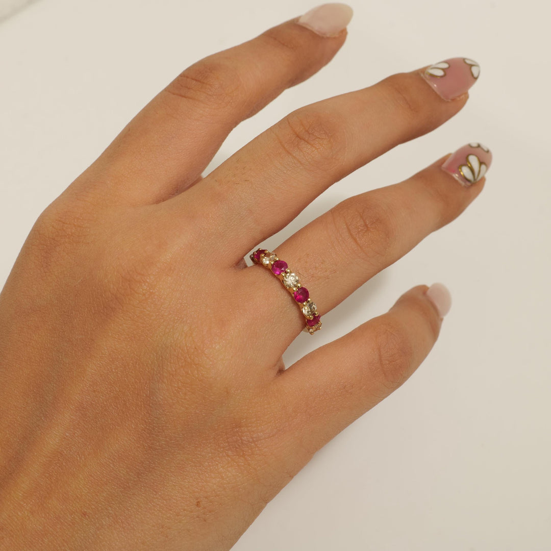 Ruby Diamond Eternity Band: 14k Solid Gold Stackable Ring