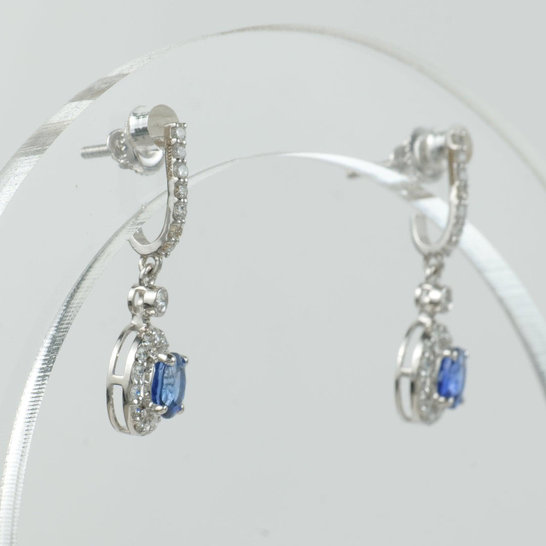 Natural Oval Sapphire & Diamond Halo Drop Earrings: 14k Solid Gold Gemstone Statement Earrings, Certified Jewelry