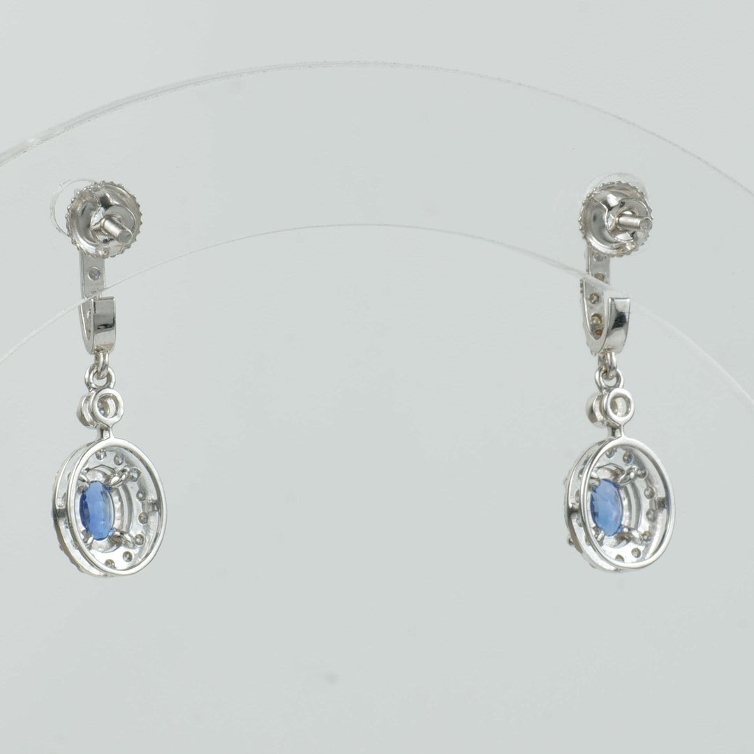 Natural Oval Sapphire & Diamond Halo Drop Earrings: 14k Solid Gold Gemstone Statement Earrings, Certified Jewelry