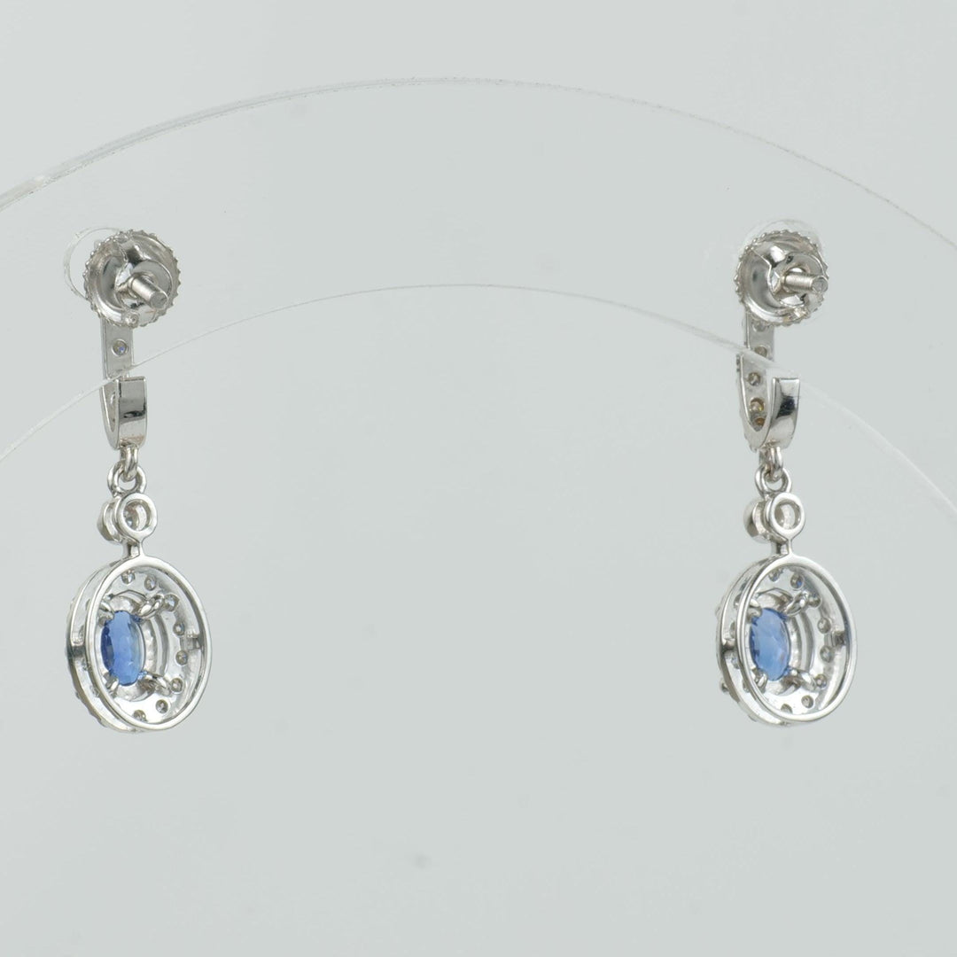 Natural Oval Sapphire & Diamond Halo Drop Earrings: 14k Solid Gold Gemstone Statement Earrings, Certified Jewelry