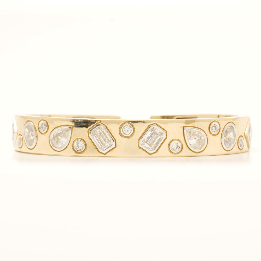 Geometric Natural Diamond Open Cuff Bracelet: 14k Solid Gold Statement Bangle Jewellery, Certified Jewelry