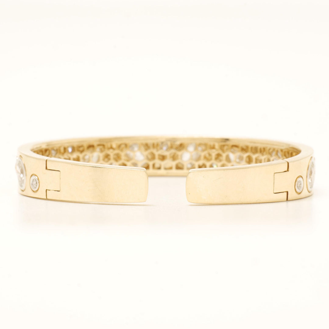 14k Gold Diamond Cuff Bracelet: Geometric Statement Bangle, Natural Diamonds