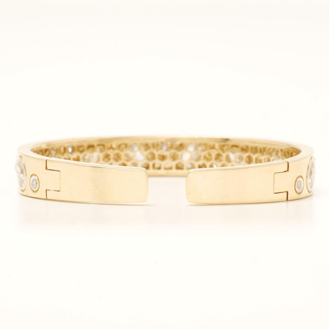 Geometric Natural Diamond Open Cuff Bracelet: 14k Solid Gold Statement Bangle Jewellery, Certified Jewelry