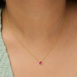 Load image into Gallery viewer, Pear Ruby Halo Diamond Necklace, 14k Solid Gold, Natural Diamonds, Minimalistic Layering Necklace, Everyday Pendant, Certified Jewelry
