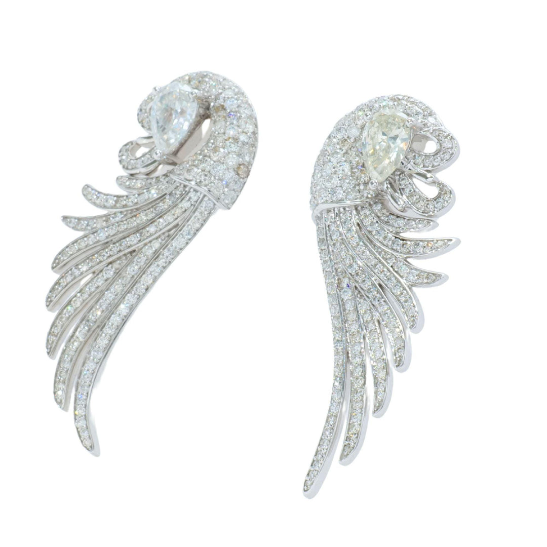 14k Gold Diamond Peacock Feather Earrings: Pear Cocktail Studs