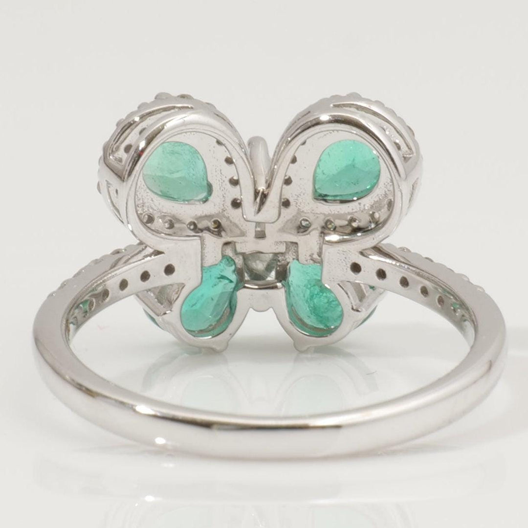 Butterfly Emerald Diamond Ring: 14k Gold Gemstone Statement Jewelry
