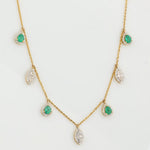 Load image into Gallery viewer, Emerald Diamond Halo Drop Necklace: 14k Gold Gemstone Station Chain
