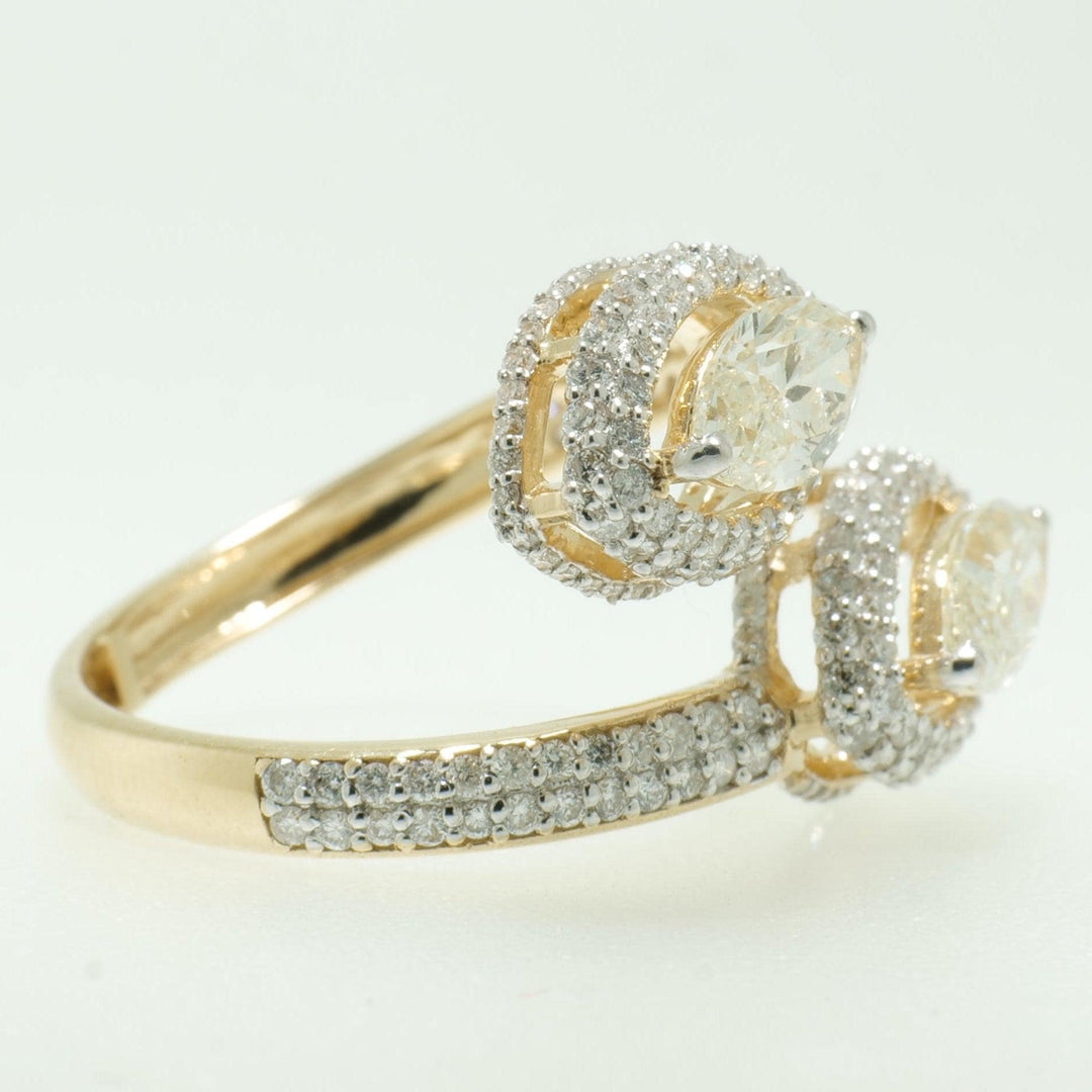 Marquise Diamond Double Halo Bypass Ring: 14k Solid Gold Statement Jewelry