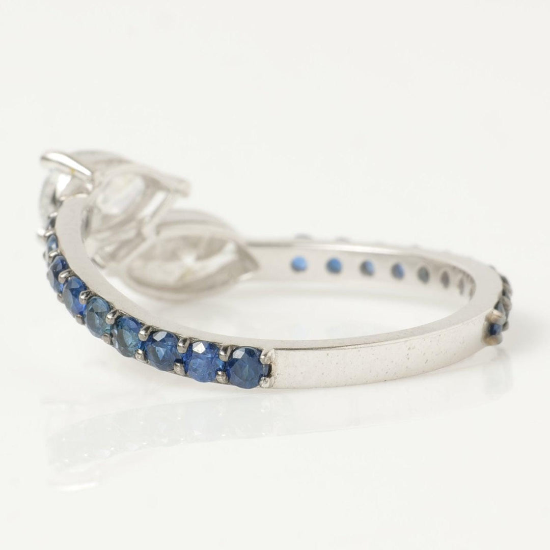 Diamond & Sapphire Bypass Ring: 14k Gold Two-Stone Engagement Ring