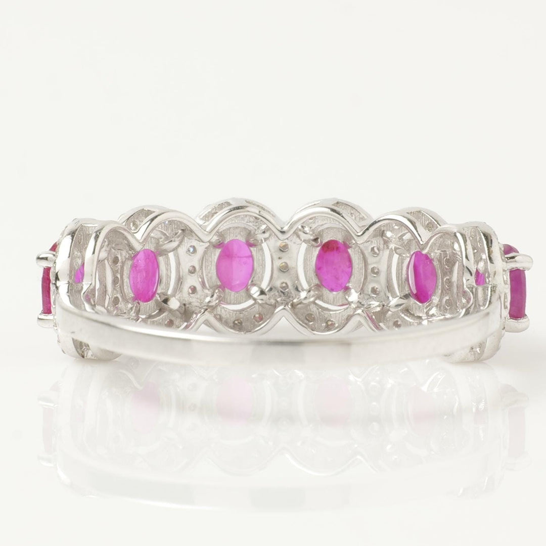 14k Gold Ruby and Diamond Halo Ring - Eternity Band