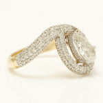 Load image into Gallery viewer, Pear Diamond Halo Ring, 14k Solid Gold, Natural Diamonds, Statement Cocktail Jewelry, Two Toned Bypass Ring, Certified Jewelry
