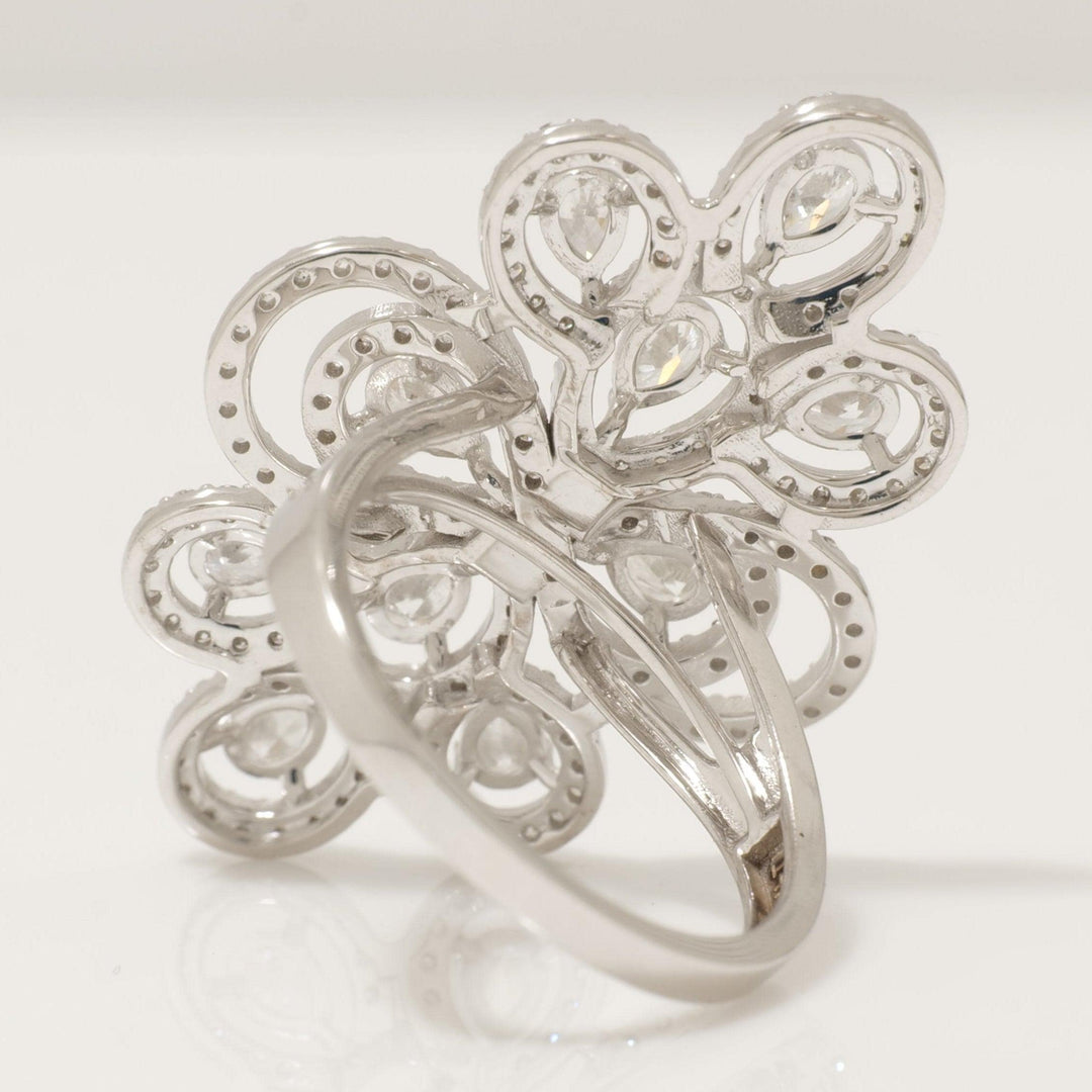 Floral Pear Halo Natural Diamond Ring: 14k Solid Gold Statement Cocktail Jewellery, Certified Jewelry