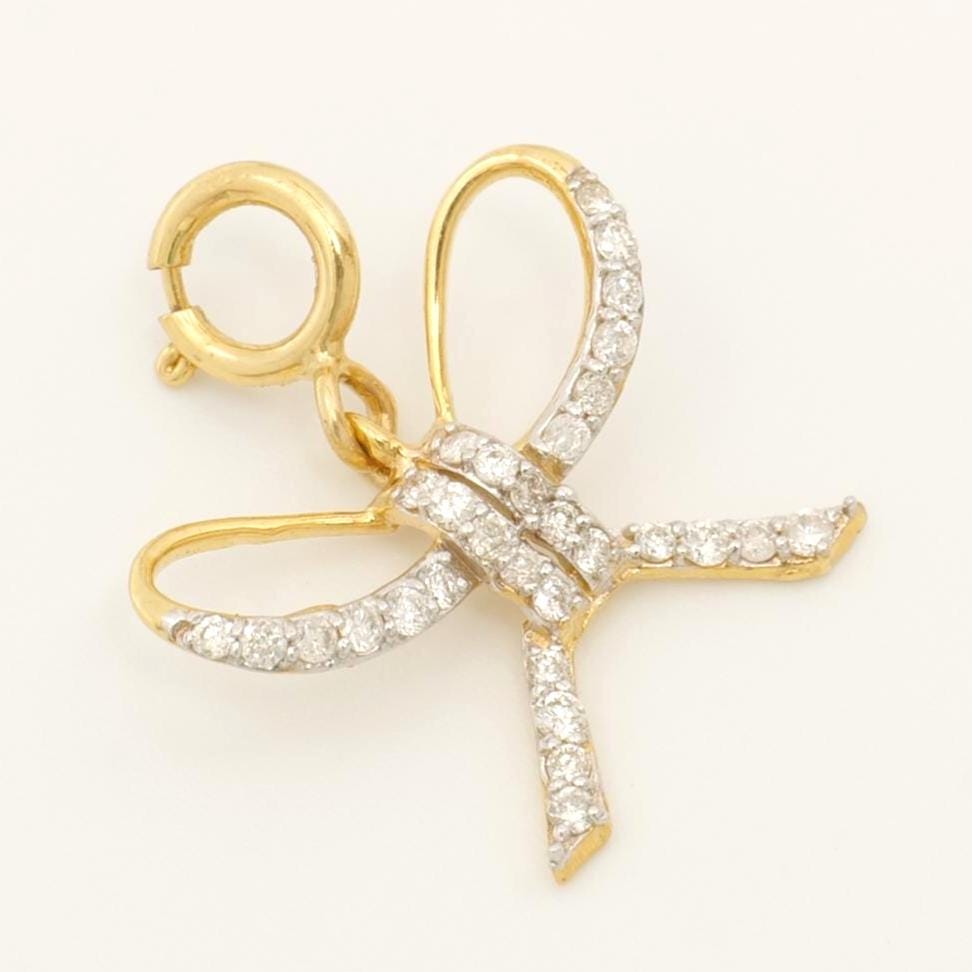Bowknot Diamond Charm, 14k Solid Gold, Natural Diamonds, Everyday Layering Pendant, Dual Tone Necklace, Ready To Ship, Certified Jewelry