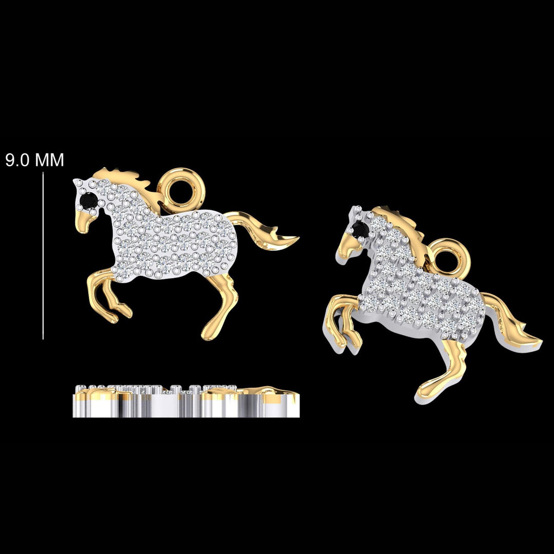 Horse Diamond Charm Pendant, 14k Solid Gold, Natural Diamonds, Layering Animal Pendant, Dual Tone Necklace, Ready To Ship, Certified Jewelry