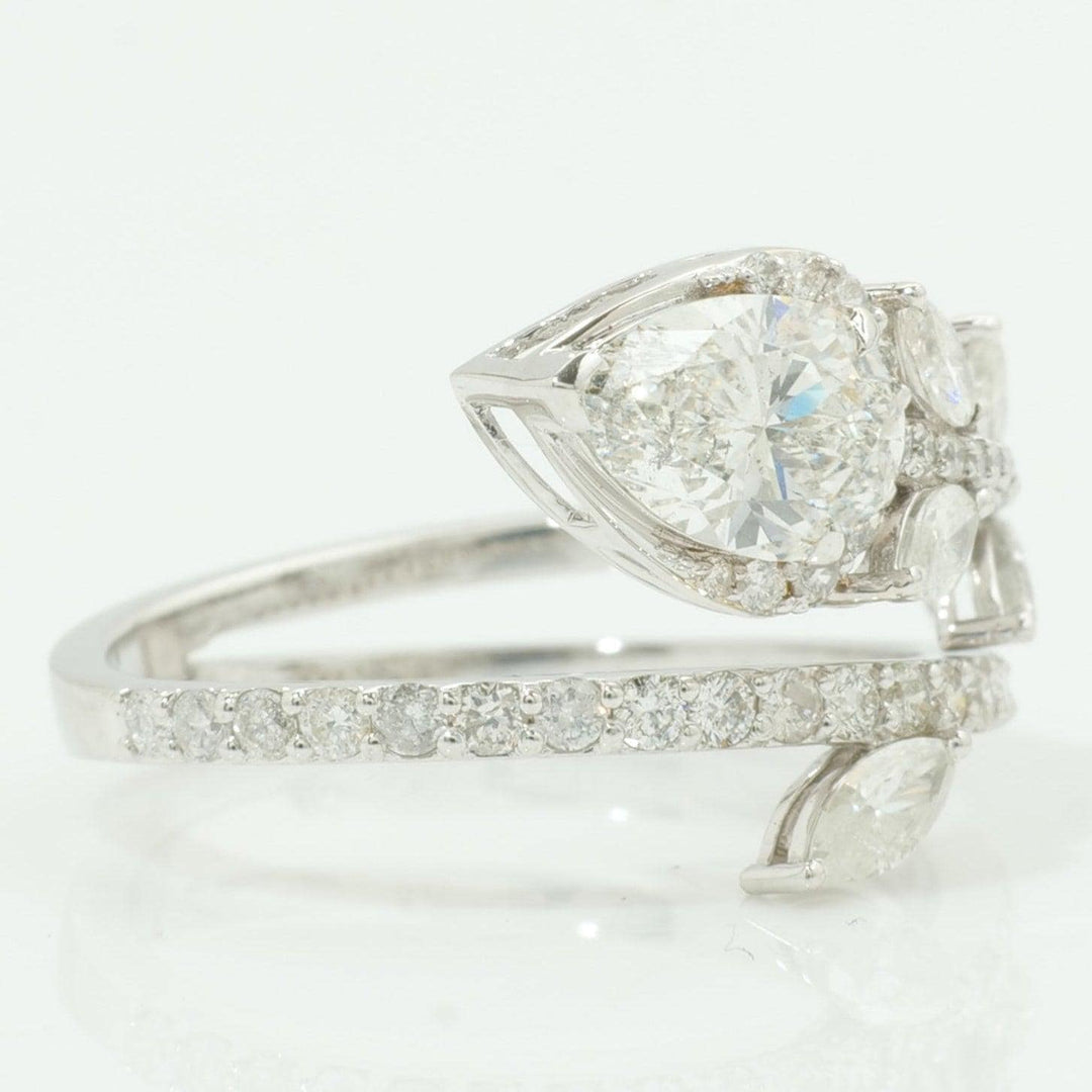 14k Solid Gold Pear Natural Diamond Leaf Ring - Nature-Inspired Statement Bypass Jewelry, Certified Jewelry