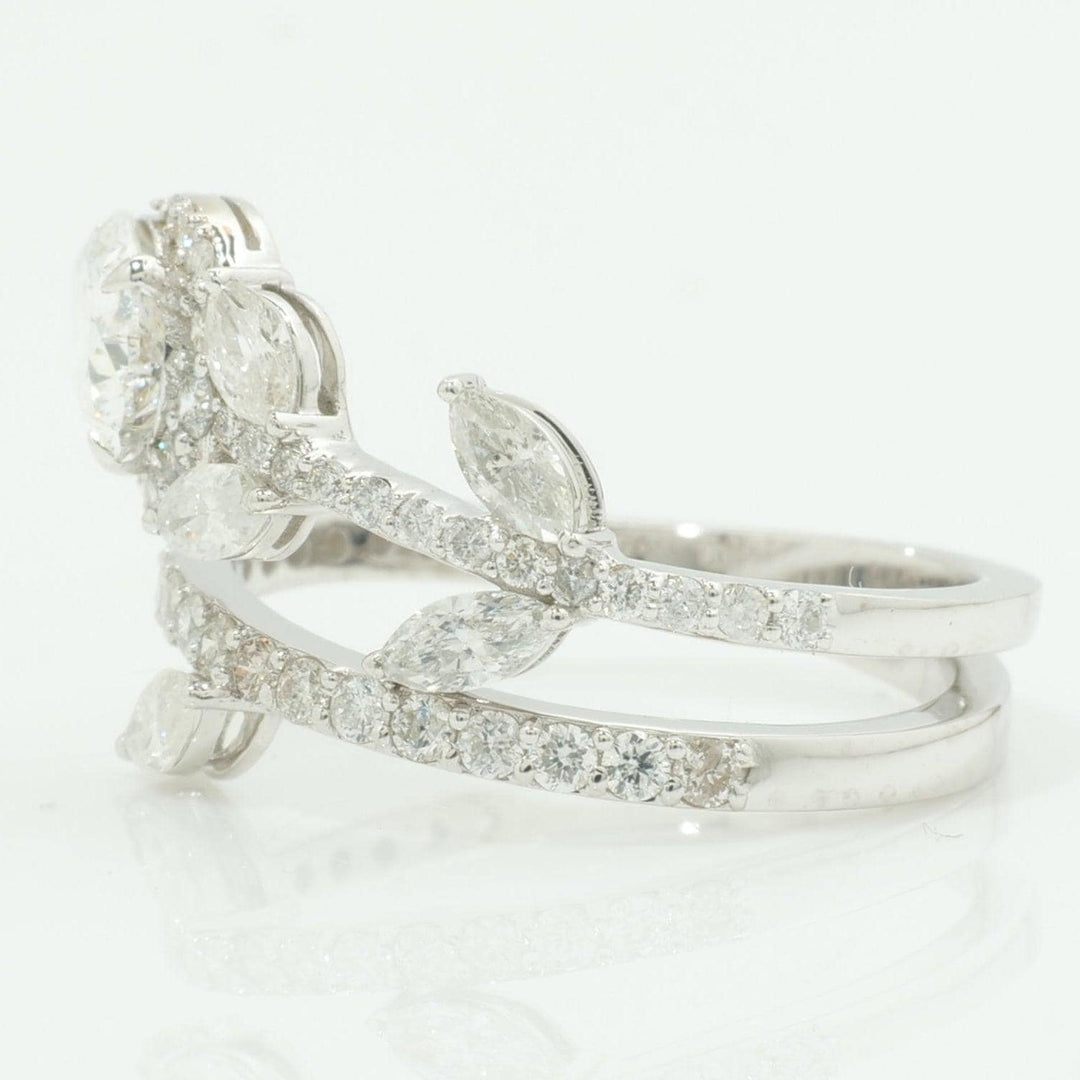 14k Solid Gold Pear Natural Diamond Leaf Ring - Nature-Inspired Statement Bypass Jewelry, Certified Jewelry