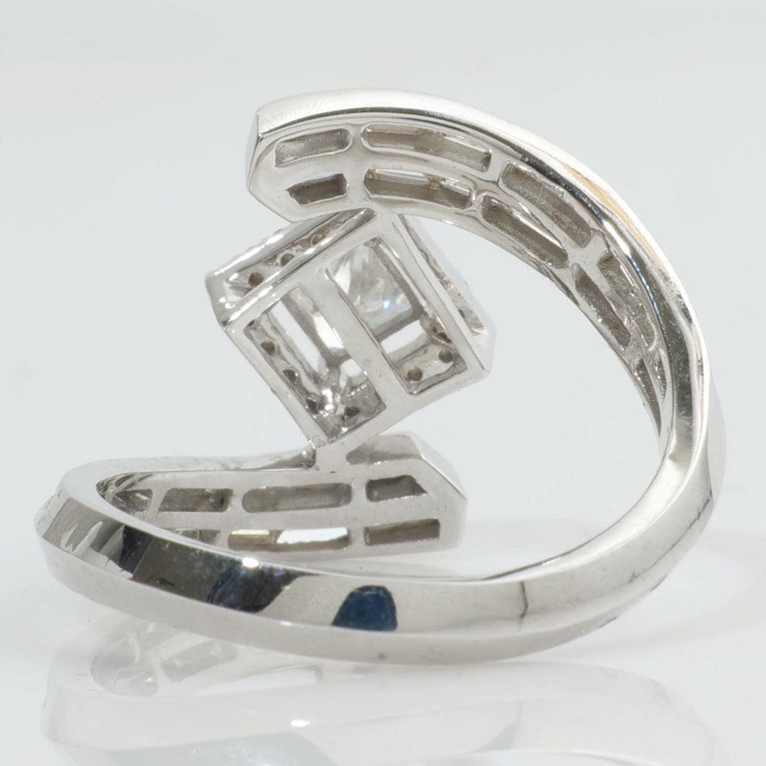 14k Solid Gold Princess Halo Natural Diamond Ring - Baguette Bypass Cocktail Band Ring, Certified Jewelry