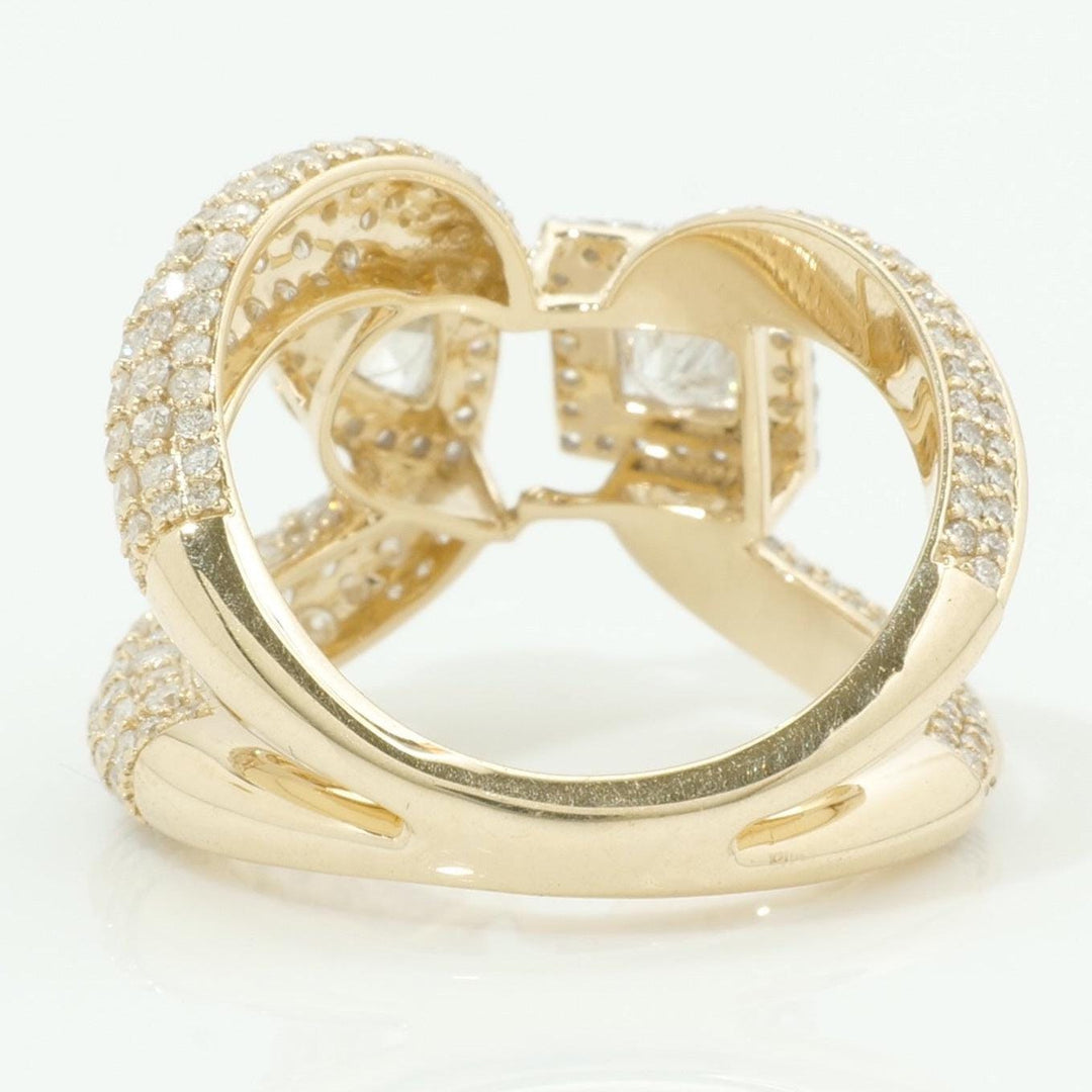 14k Solid Gold Dual Natural Diamond Ring: Princess & Pear Halo Pavé Cocktail Ring, Certified Jewelry