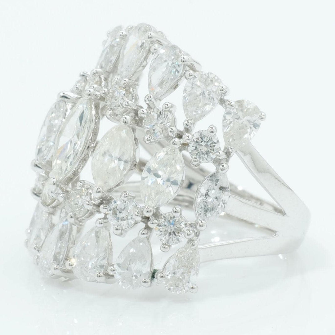 14k Solid Gold Wide Natural Diamond Ring: Marquise & Pear Cocktail Jewelry, Certified Jewelry