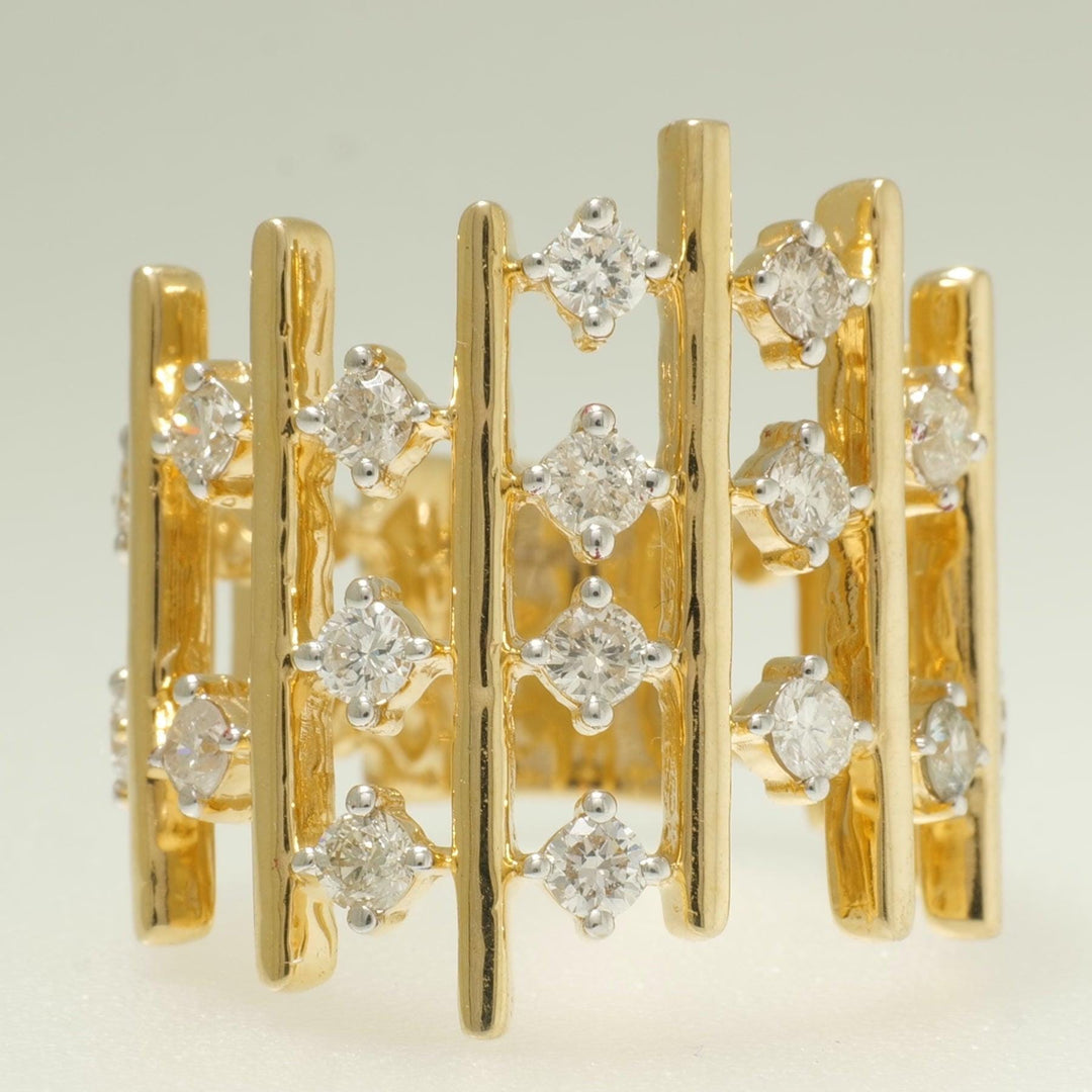 Geometric Wide Natural Diamond Ring: 14k Solid Gold Cocktail Band Ring, Certified Jewelry