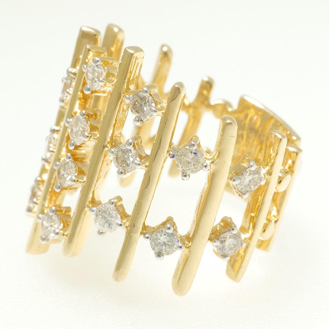 14k Solid Gold Natural Diamond Cocktail Ring: Geometric Wide Statement Band Ring, Certified Jewellery