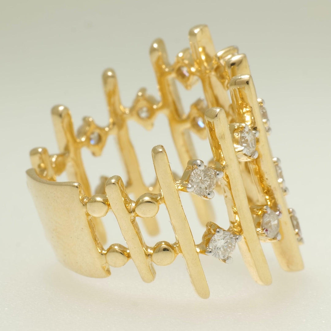 14k Solid Gold Natural Diamond Cocktail Ring: Geometric Wide Statement Band Ring, Certified Jewellery