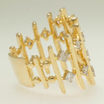 Load image into Gallery viewer, Geometric Wide Natural Diamond Ring: 14k Solid Gold Cocktail Band Ring, Certified Jewelry
