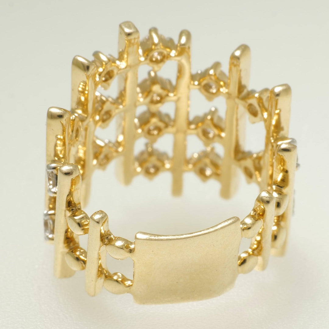 Geometric Wide Natural Diamond Ring: 14k Solid Gold Cocktail Band Ring, IGI Certified, Ready To Ship