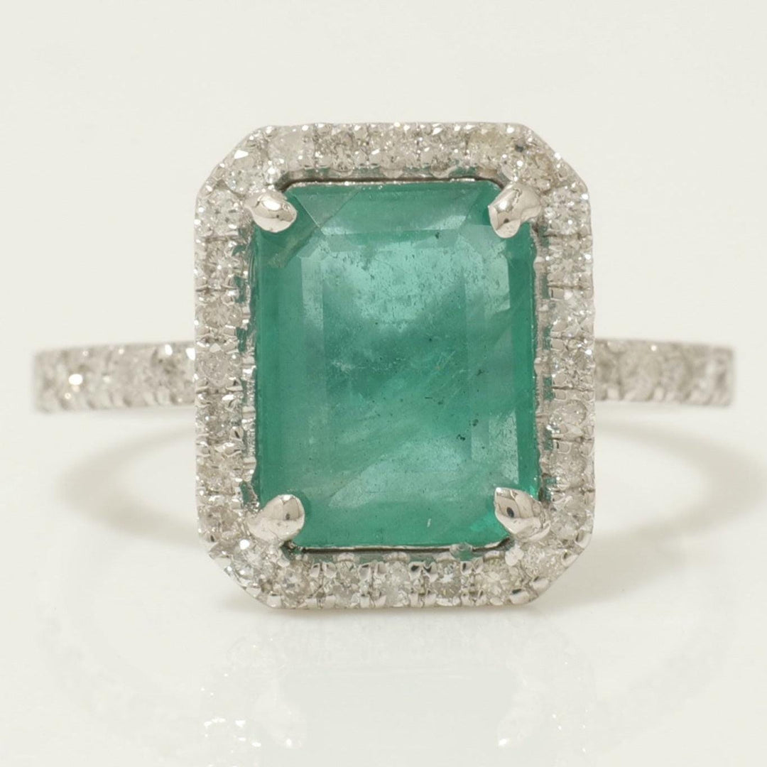 Emerald Halo Diamond Ring: 14k Gold Gemstone Engagement Jewelry