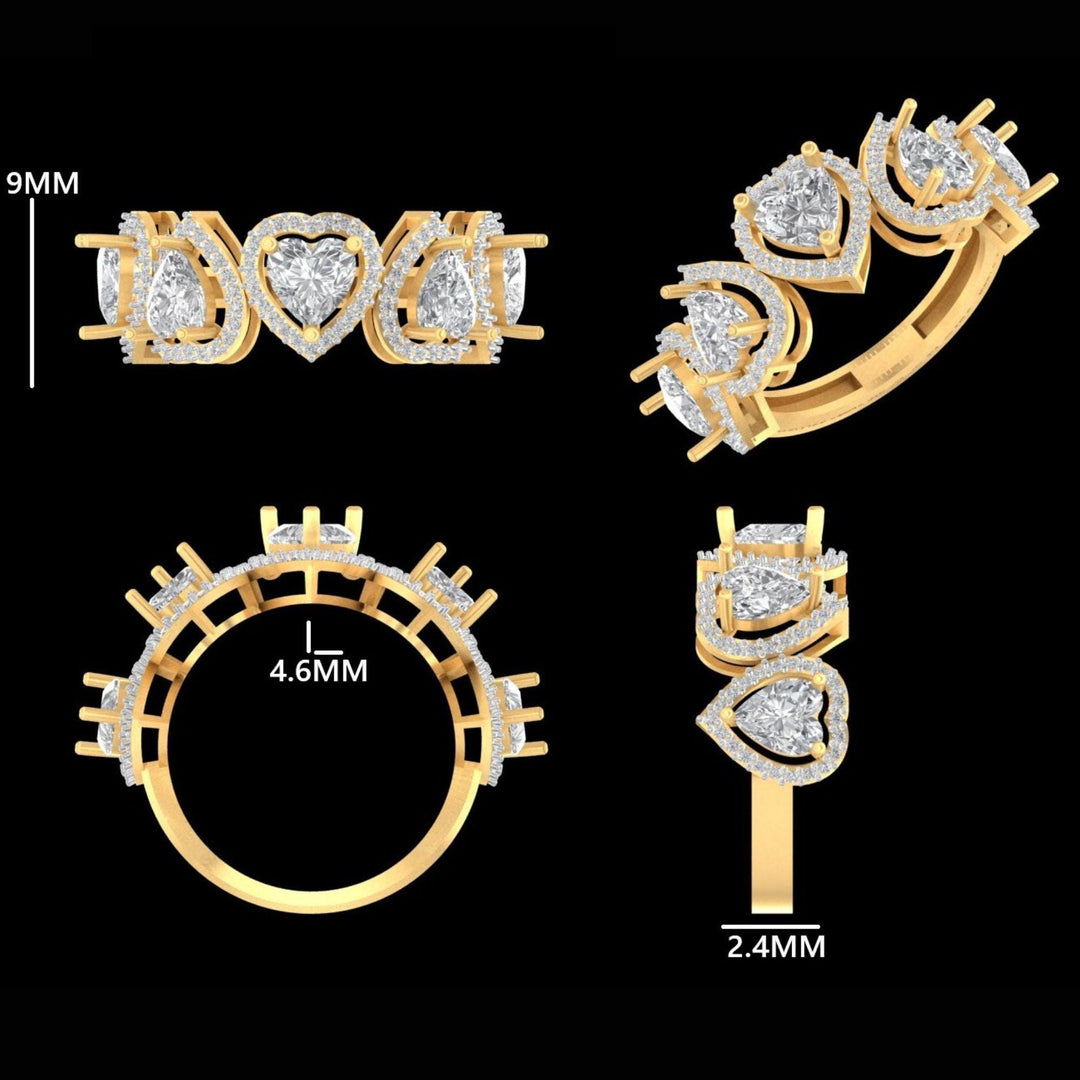 14k Solid Gold Heart Diamond Halo Eternity Band Ring: Certified Wedding Jewelry