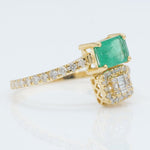 Load image into Gallery viewer, Emerald &amp; Diamond Bypass Ring: 14k Gold Gemstone Engagement Jewelry
