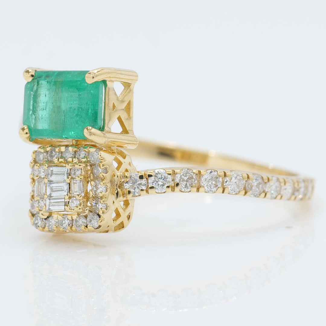 Emerald & Diamond Bypass Ring: 14k Gold Gemstone Engagement Jewelry