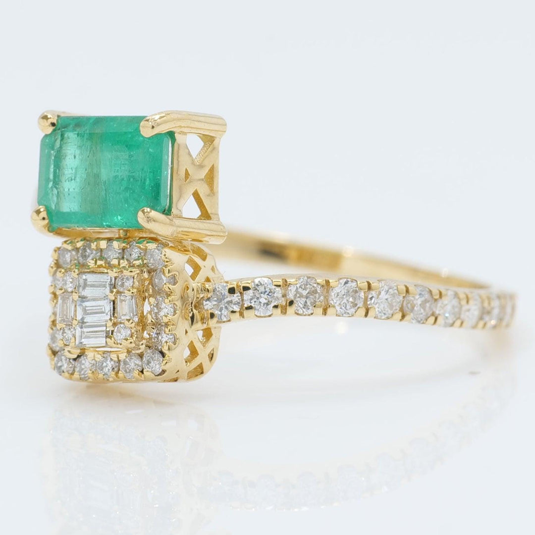 Natural Emerald & Diamond Bypass Ring: 14k Gold Gemstone Engagement Jewellery, Certified Jewelry