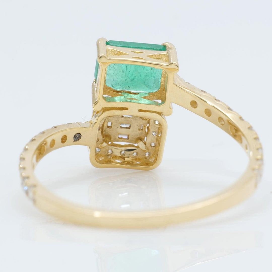 Emerald & Diamond Bypass Ring: 14k Gold Gemstone Engagement Jewelry
